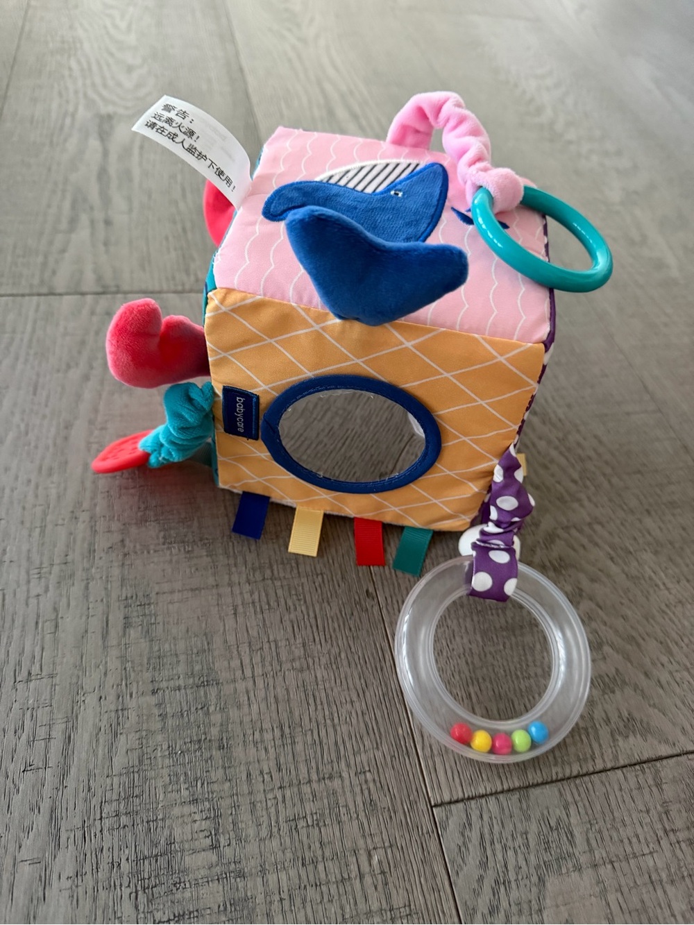 Infantino Multi-Texture Sensory Cube - Pink, Yellow & Teal Accents